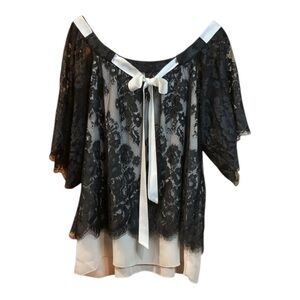 Karen Kane Black Lace with Cream Underlay and Ribbon Detail Size XL